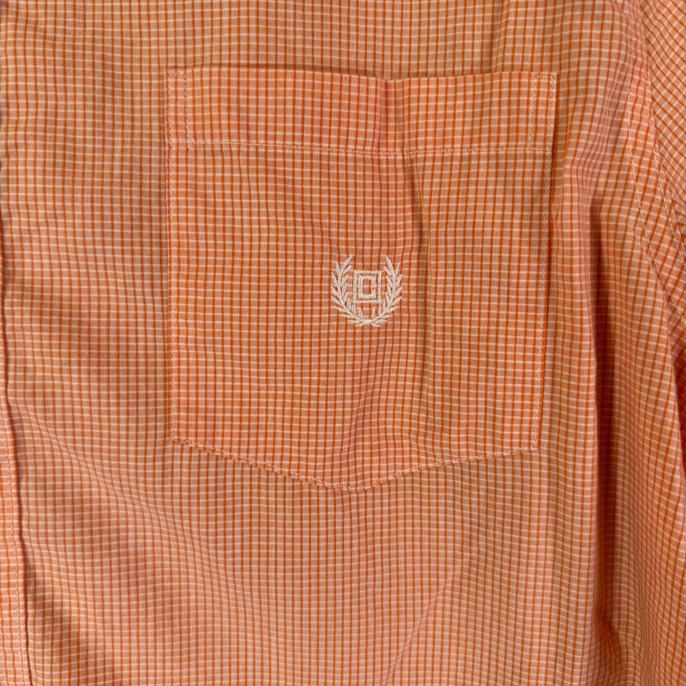 Chaps Button Down Shirt Mens XL Orange Gingham Short Sleeve Easy Care Logo - Picture 3 of 11